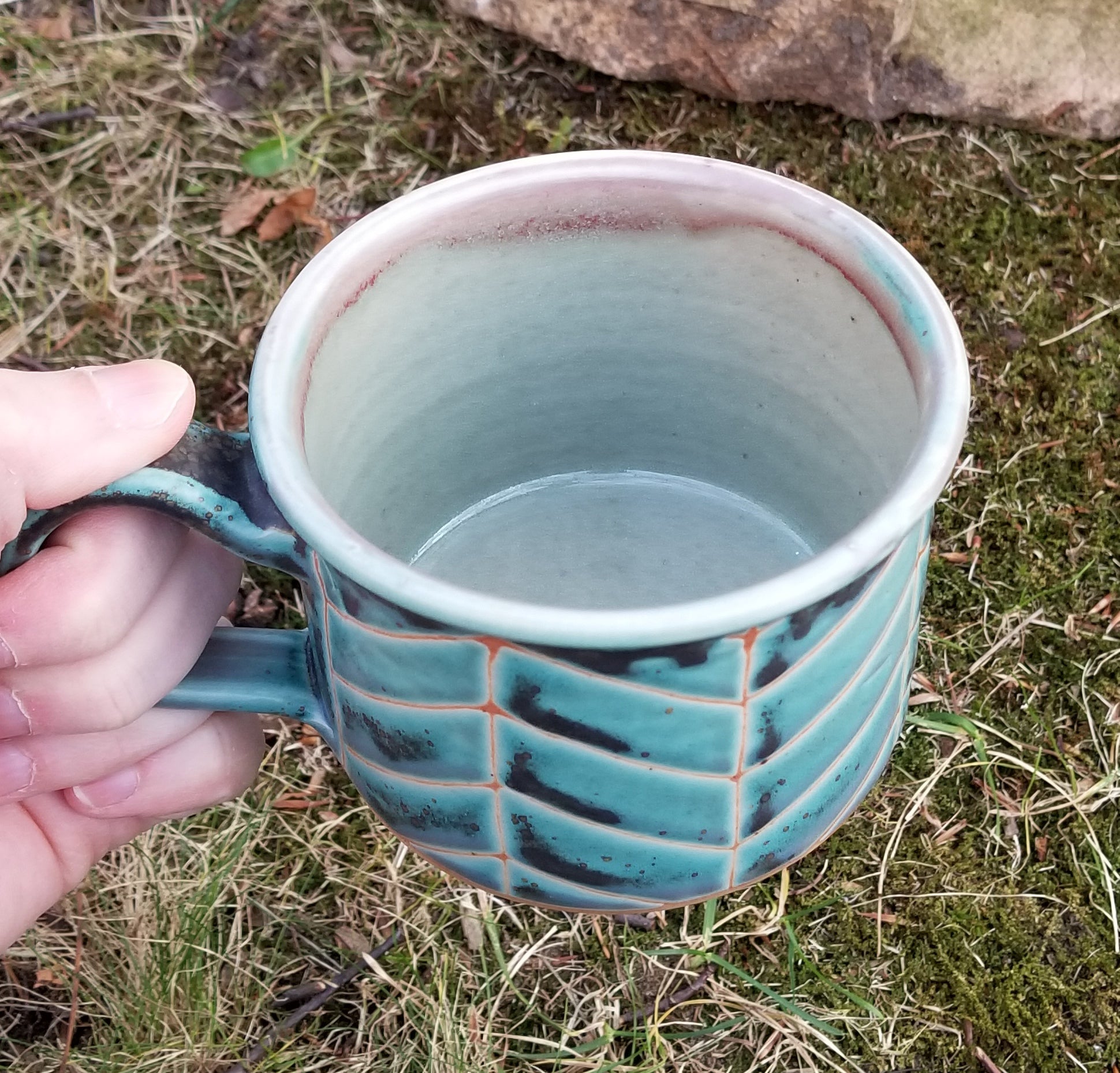 'Camp' Mugs in Turquoise Chevron Pattern with Lavender Blush