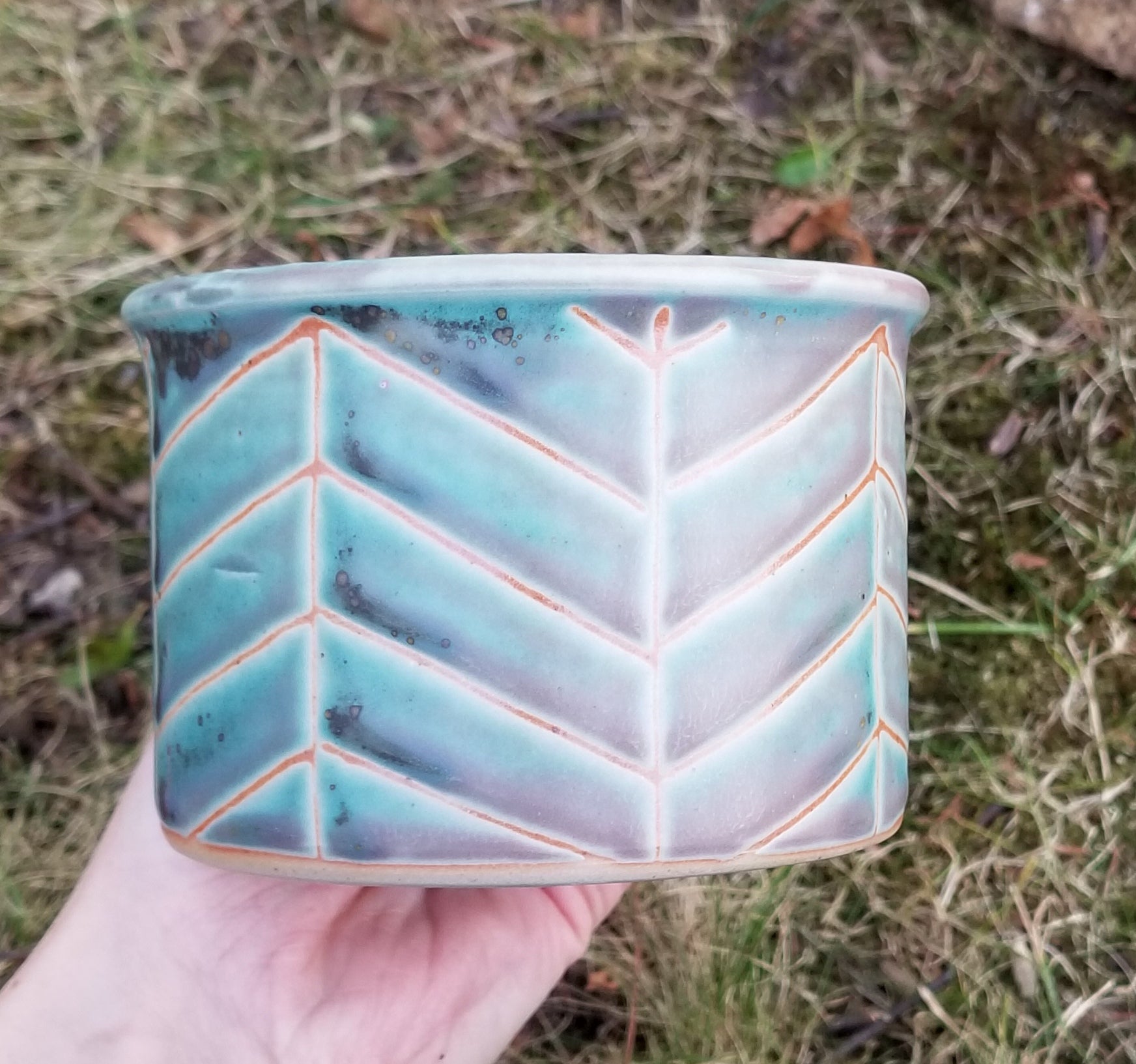 'Camp' Mugs in Turquoise Chevron Pattern with Lavender Blush