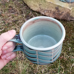 'Camp' Mugs in Turquoise Chevron Pattern with Lavender Blush