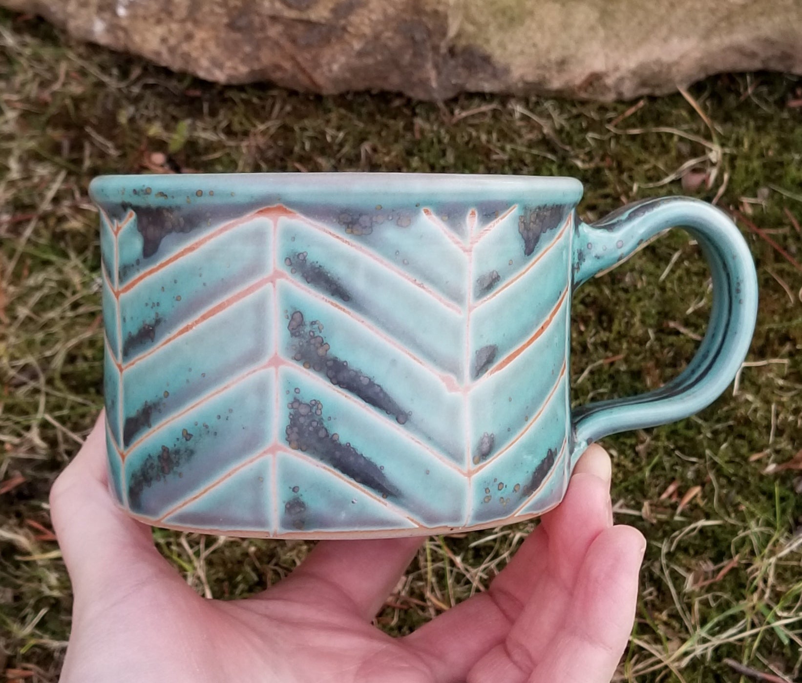 'Camp' Mugs in Turquoise Chevron Pattern with Lavender Blush
