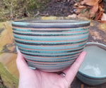 Load image into Gallery viewer, Cereal Bowl in Turquoise Linear Pattern
