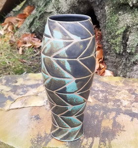 All Over Chevron Vase in Turquoise