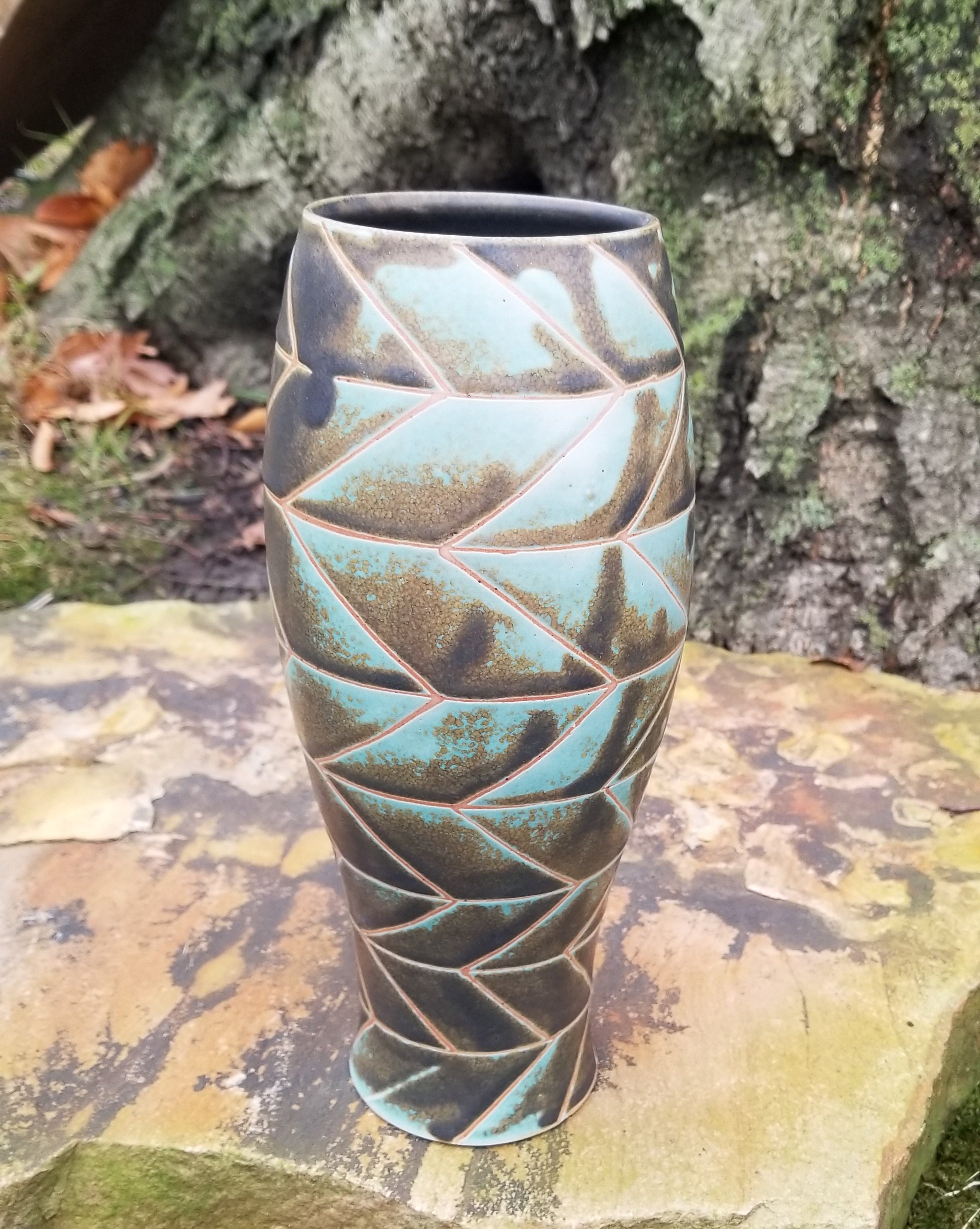 All Over Chevron Vase in Turquoise