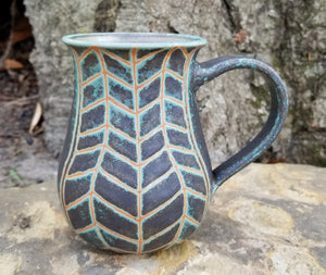 Coffee Mug in DARK Turquoise Chevron Pattern