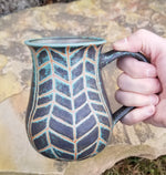 Load image into Gallery viewer, Coffee Mug in DARK Turquoise Chevron Pattern
