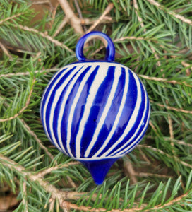 Ornament in Glossy Blue Stripe Pattern