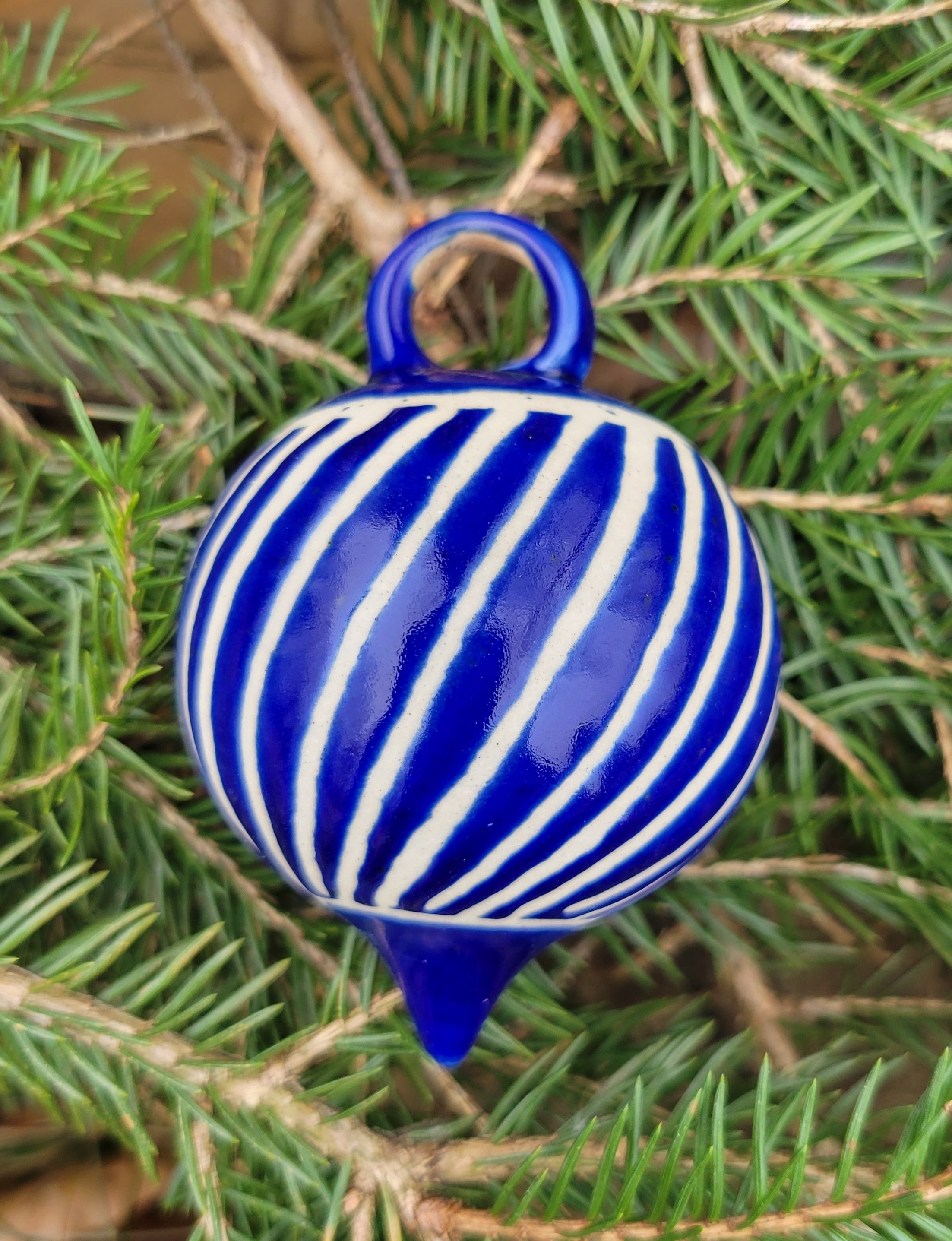 Ornament in Glossy Blue Stripe Pattern