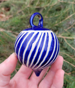 Ornament in Glossy Blue Stripe Pattern