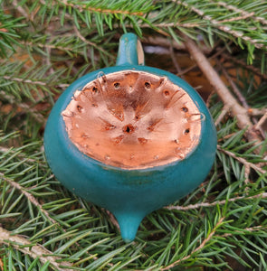 Ornament in Matte Green with Copper Leaf