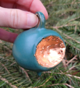 Ornament in Matte Green with Copper Leaf