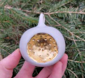 Ornament in Glossy White and Gold Leaf